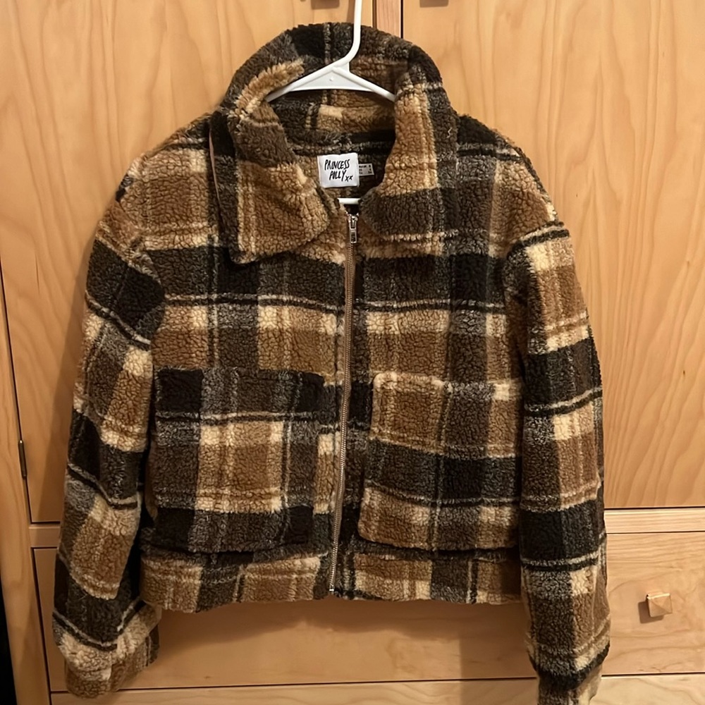 princess polly checkered cropped sherpa
